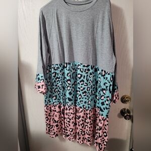 Gray and Leopard Print Dress